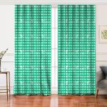 Realhomes Yeşil Zeminde Geometrik Kare Motifli Modern Salon Fon Perde Realhomes