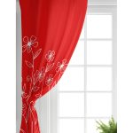 Realhomes Kırmızı Zemin Üzerinde Çiçek Desenli Salon Fon Perde Realhomes