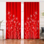 Realhomes Kırmızı Zemin Üzerinde Çiçek Desenli Salon Fon Perde Realhomes