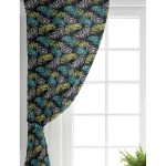 - Perde-5246-Gorsel-1 - Realhomes Realhomes Siyah Zeminde Renkli Yaprak Motifli Özel Tasarım Salon Fon Perde Realhomes