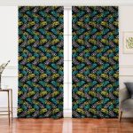 - Perde-5246-Gorsel - Realhomes Realhomes Siyah Zeminde Renkli Yaprak Motifli Özel Tasarım Salon Fon Perde Realhomes