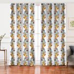 Realhomes Beyaz Zeminde Mavi Ve Turuncu Yaprak Desenli Salon Fon Perde Realhomes