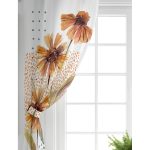 Realhomes Beyaz Zemin Üzerinde Kurumuş Çiçek Motifli Modern Salon Fon Perde Realhomes