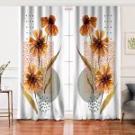 Realhomes Beyaz Zemin Üzerinde Kurumuş Çiçek Motifli Modern Salon Fon Perde Realhomes