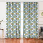 Realhomes Mavi Zemin Üzerinde Sulu Boya Çizim Dijital Baskılı Modern Salon Fon Perde Realhomes