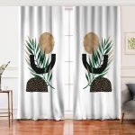 Realhomes Beyaz Zemin Üzerinde Soyut Yaprak Çizimli Modern Salon Fon Perde Realhomes