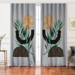 - Perde-5308gri-Gorsel - Realhomes  Realhomes Gri Zemin Üzerinde Soyut Yaprak Çizimli Modern Özel Tasarım Salon Fon Perde Realhomes