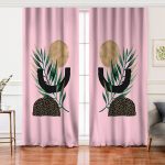 - Perde-5308pembe-Gorsel - Realhomes Realhomes Pembe Zemin Üzerinde Soyut Yaprak Çizimli Modern Salon Fon Perde Realhomes