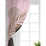 Realhomes Pembe Zemin Üzerinde Gold Yaprak Motifli Modern Salon Fon Perde Realhomes