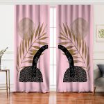 Realhomes Pembe Zemin Üzerinde Gold Yaprak Motifli Modern Salon Fon Perde Realhomes