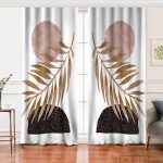 - Perde-5316-Gorsel - Realhomes Realhomes Beyaz Zeminde Soyut Çizim Ay Ve Yaprak Motifli Salon Fon Perde Realhomes