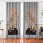 - Perde-5316gri-Gorsel - Realhomes Realhomes Gri Zeminde Soyut Çizim Ay Ve Yaprak Motifli Salon Fon Perde Realhomes