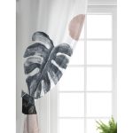 Realhomes Beyaz Zeminde Tropik Yaprak Desen Dijital Baskılı Salon Fon Perde Realhomes