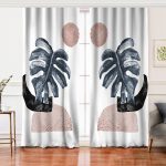 Realhomes Beyaz Zeminde Tropik Yaprak Desen Dijital Baskılı Salon Fon Perde Realhomes