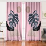 Realhomes Pembe Zeminde Tropik Yaprak Desen Dijital Baskılı Özel Tasarım Salon Fon Perde Realhomes