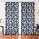 Realhomes Pembe Zeminde Canlı Tropik Yaprakları Dijital Baskılı Salon Fon Perde Realhomes