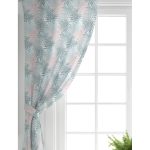 Realhomes Mavi Yapraklar Üzerinde Nokta Tasarımlı Salon Fon Perde Realhomes