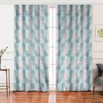 Realhomes Mavi Yapraklar Üzerinde Nokta Tasarımlı Salon Fon Perde Realhomes