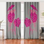 Realhomes Fuşya Palmiye Yaprak Dijital Baskılı Modern Salon Fon Perde Realhomes