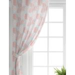 Realhomes Renkli Zemin Üzerinde Tropikal Pembe Beyaz Yaprak Desenli Salon Fon Perde Realhomes