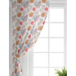 Realhomes Realhomes Kırmızı Ve Turuncu Puantiyeli Zeminde Karakalem Çiçek Motifli Modern Salon Fon Perde Realhomes