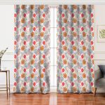 Realhomes Realhomes Kırmızı Ve Turuncu Puantiyeli Zeminde Karakalem Çiçek Motifli Modern Salon Fon Perde Realhomes