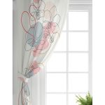 Realhomes Kırmızı Ve Turuncu Şerit Temalı Çiçek Tasarımlı Modern Salon Fon Perde Realhomes