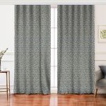 Realhomes Gri Zemin Üzerinde Lacivert Yazı Motifli Salon Fon Perde Realhomes