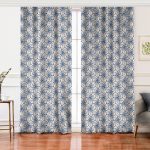 Realhomes Gri Zeminde Geometrik Çiçek Motifli Salon Fon Perde Realhomes