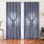 Realhomes Gri Zeminde Yıldız Motifli Geometrik Geyik Dijital Baskılı Salon Fon Perde Realhomes