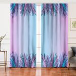 - Perde-5516-Gorsel - Realhomes Realhomes Toz Mavisi Zeminli Tropik Yapraklı Özel Tasarım Dijital Baskılı Salon Fon Perde Realhomes