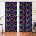 Realhomes Siyah Zemin Üzerinde Neon Zikzak Desenli Modern Salon Fon Perde Realhomes