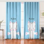 - Perde-5692-Gorsel - Realhomes Realhomes Realhomes Mavi Zeminde My Love Yazılı Sevimli Kedicik Desenli Modern Salon Fon Perde Realhomes