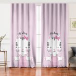 - Perde-5693-Gorsel - Realhomes Realhomes Realhomes Açık Mine Renkli My Love Yazılı Sevimli Kedicik Motifli Modern Salon Fon Perde Realhomes