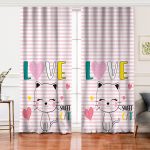 - Perde-5716-Gorsel - Realhomes Realhomes Realhomes Pembe Çizgili Zeminde Sweet Cat Tasarımlı Modern Salon Fon Perde Realhomes