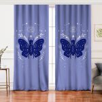 Realhomes Karolina Mavisi Zeminli Sonsuz Kelebek Desenli Modern Salon Fon Perde Realhomes