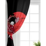 - Perde-5837-Gorsel-1 - Realhomes Realhomes Kırmızı Yelpazeli Şaman Japan Kadın Dijital Baskılı Salon Fon Perde Realhomes