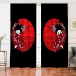 - Perde-5837-Gorsel - Realhomes Realhomes Kırmızı Yelpazeli Şaman Japan Kadın Dijital Baskılı Salon Fon Perde Realhomes