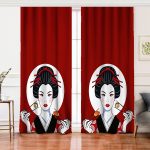 - Perde-5843-Gorsel - Realhomes Realhomes Suşi Yiyen Japon Kız Motifli Modern Salon Fon Perde Realhomes