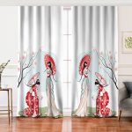 Realhomes Dal Detaylı Şemsiyeli Japon Kızlar Modern Salon Fon Perde Realhomes