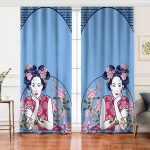 - Perde-5852-Gorsel - Realhomes Realhomes İnci Kolyeli Japon Kadın Dijital Baskılı Modern Salon Fon Perde Realhomes