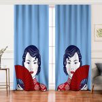 - Perde-5855-Gorsel - Realhomes  Realhomes Kırmızı Yelpazeli Mavi Zeminli Japon Kadın Modern Salon Fon Perde Realhomes