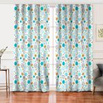 Realhomes Beyaz Zeminde Mavi Puan Gold Yıldızlı Dijital Baskılı Modern Salon Fon Perde Realhomes