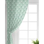 Realhomes Yeşil Zeminde Deniz Kabuğu Desenli Dijital Baskılı Modern Salon Fon Perde Realhomes