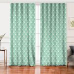 Realhomes Yeşil Zeminde Deniz Kabuğu Desenli Dijital Baskılı Modern Salon Fon Perde Realhomes