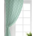 Realhomes Yeşil Zeminde Krem Deniz Yıldızı Tasarımlı Dijital Baskılı Modern Salon Fon Perde Realhomes