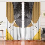 Realhomes Renkli Zeminde Leylek Desenli Dijital Baskılı Modern Salon Fon Perde Realhomes