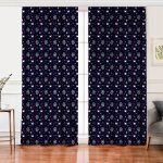 Realhomes Lacivert Zeminli Renkli Yunus Desenli Dijital Baskılı Modern Salon Fon Perde Realhomes