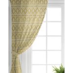 Realhomes Gold Zeminde Beyaz Bohem Çizimli Dijital Baskılı Modern Salon Fon Perde Realhomes