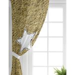 Realhomes Gold Zeminli Beyaz Yıldız Desenli Dijital Baskılı Modern Salon Fon Perde Realhomes